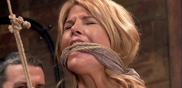  Huge tits MILF is toyed in hogtie